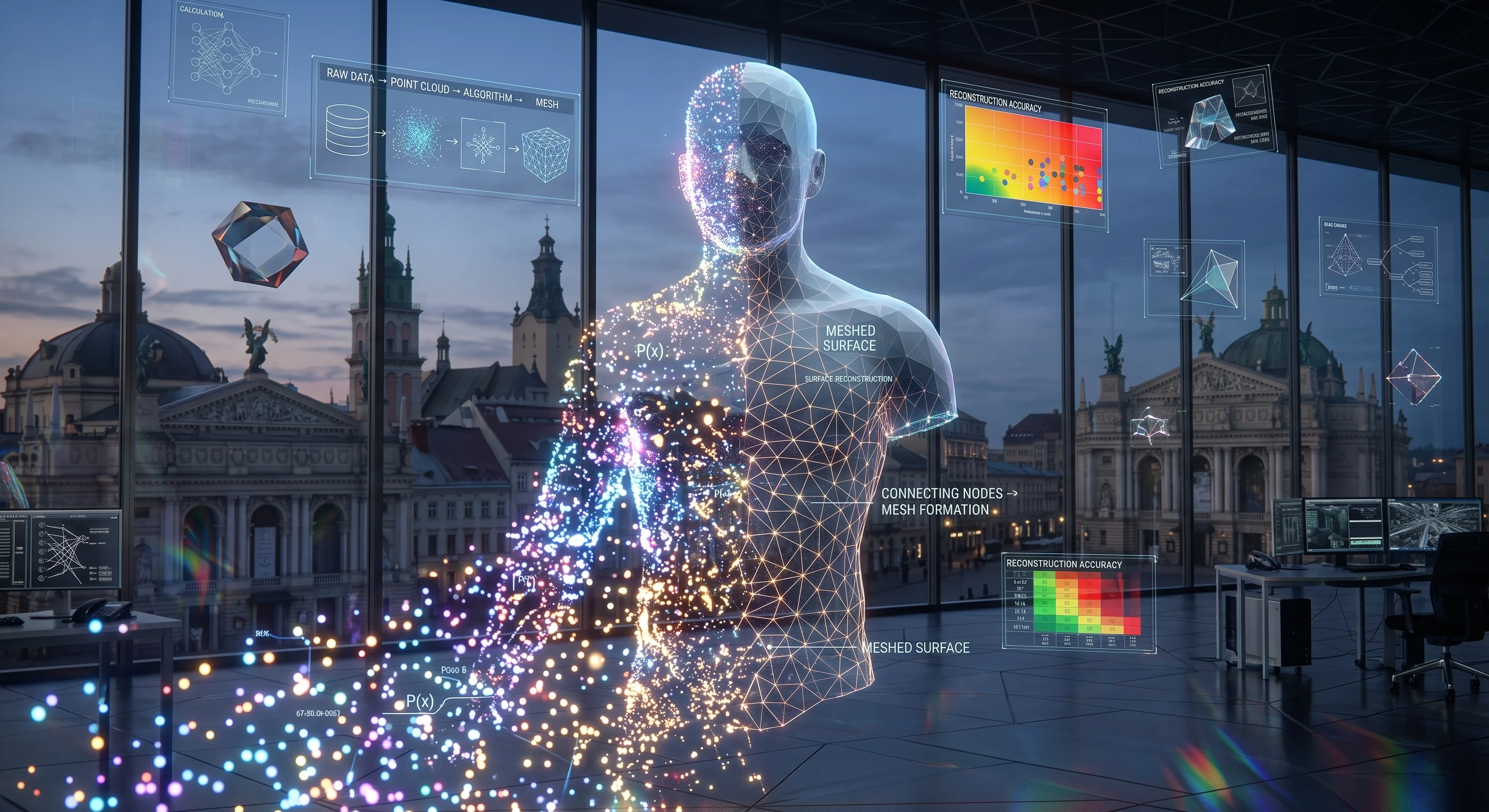 Thousands of points describing the outer surface of a body